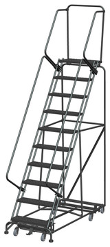 Weight Actuated All Directional Ladders, Weight Actuated, All Directional, 10 Step, 32 In Wide Base, 14 in Deep Top Step, Perforated Tread