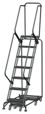 Weight Actuated All Directional Ladders, Weight Actuated, All Directional, 7 Step, 24 In Wide Base, 14 in Deep Top Step, Expanded Metal Tread, Setup