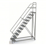 KD 11 Step Heavy Duty Safety Angle Configurable Rolling Ladder: 110 In Platform Height, 17 In Platform Deep, 24 In Platform Wide, Perforated