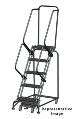Weight-Actuated Series Ladders, Weight Actuated, 5 Step, 32 In Wide Base, 21 in Deep Top Step, Abrasive Mat Tread, Setup