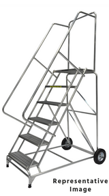 Ballymore Safety Products Aluminum Ladder, 6 Step, 30" Wide Base, 28" Deep Top Step, Ribbed Tread, 18" Wide Tread, Setup 