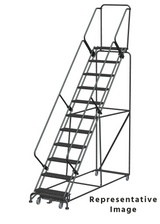Weight Actuated 50 Degree Slope Walk Down Ladders, Weight Actuated, 50° Incline, 11 Step, 32 In Wide Base, 21 in Deep Top Step, Expanded Metal Tread