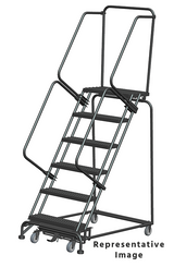 Weight-Actuated Series Ladders, Weight Actuated, 6 Step, 32 In Wide Base, 14 in Deep Top Step, Abrasive Mat Tread