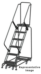 Weight Actuated All Directional 50 Degree Slope Walk Down Ladders, Weight Actuated, All Directional, 50° Incline, 6 Step, 24 In Wide Base, 21 in Deep Top Step, Expanded Metal Tread, Setup