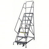 KD 8 Step Steel Heavy Duty Rolling Ladder: 80 In Platform Height, 10 In Platform Deep, 24 In Platform Wide, Serrated, 35 In Bottom Wide