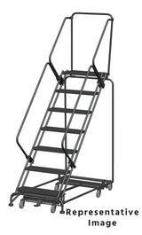 Weight Actuated All Directional 50 Degree Slope Walk Down Ladders, Weight Actuated, All Directional, 50° Incline, 7 Step, 32 In Wide Base, 28 in Deep Top Step, Expanded Metal Tread, Setup