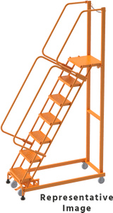 Ballymore Safety Products Weight-Actuated Series Ladders, Weight Actuated, 10 Step, 32 In Wide Base, 14 in Deep Top Step, Perforated Tread, Rear Exit, Orange 