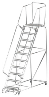 Ballymore Safety Products Stainless Steel Ladders, 10 Step, 32 In Wide Base, 28 in Deep Top Step, Perforated Tread 
