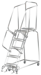 Ballymore Safety Products Stainless Steel Ladders, 5 Step, 32 In Wide Base, 21 in Deep Top Step, Serrated Tread, Setup 