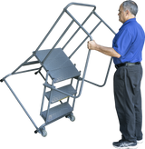 Tilt & Roll Ladders, 3 Step, 30 in Wide Base, 21 in Deep Top Step, Expanded Metal Tread, Setup