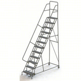 KD 12 Step Steel Heavy Duty Rolling Ladder: 120 In Platform Height, 10 In Platform Deep, 24 In Platform Wide, Serrated, 35 In Bottom Wide