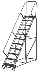 50 Degree Slope Walk Down Ladders, 50° Incline, 11 Step, 32 In Wide Base, 14 in Deep Top Step, Perforated Tread