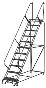 50 Degree Slope Walk Down Ladders, 11 Step, 32 In Wide Base, 14 in Deep Top Step, Perforated Tread