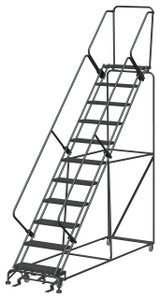 50 Degree Slope Walk Down Ladders, 50° Incline, 11 Step, 32 In Wide Base, 14 in Deep Top Step, Expanded Metal Tread