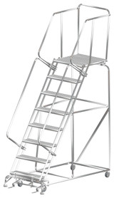 Ballymore Safety Products Stainless Steel Ladders, 8 Step, 32 In Wide Base, 28 in Deep Top Step, Serrated Tread, Setup 