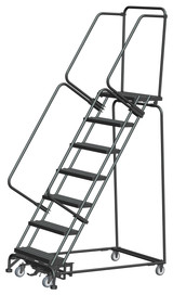 Weight-Actuated Series Ladders, Weight Actuated, 7 Step, 32 In Wide Base, 14 in Deep Top Step, Serrated Tread