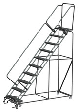 50 Degree Slope Walk Down Ladders, 50° Incline, 10 Step, 32 In Wide Base, 14 in Deep Top Step, Serrated Tread, Setup