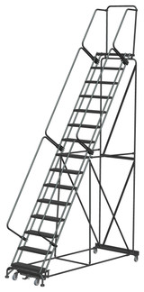 Weight-Actuated Series Ladders, Weight Actuated, 15 Step, 40 In Wide Base, 14 in Deep Top Step, Serrated Tread