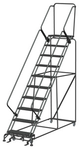 50 Degree Slope Walk Down Ladders, 50° Incline, 10 Step, 32 In Wide Base, 14 in Deep Top Step, Expanded Metal Tread, Setup