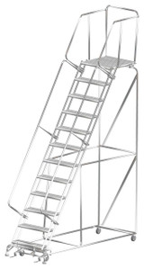 Ballymore Safety Products Stainless Steel Ladders, 12 Step, 32 In Wide Base, 28 in Deep Top Step, Serrated Tread, Setup 