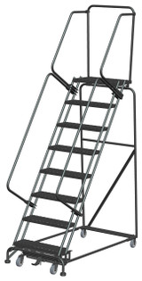 Weight-Actuated Series Ladders, Weight Actuated, 8 Step, 32 In Wide Base, 14 in Deep Top Step, Expanded Metal Tread, Setup