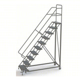 KD 10 Step Easy Climb Configurable Rolling Ladder: 100 In Platform Height, 17 In Platform Deep, 24 In Platform Wide, Perforated