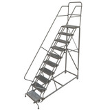 KD 10 Step Easy Climb Rolling Ladder: 100 In Platform Height, 17 In Platform Deep, 24 In Platform Wide, Serrated, 35 In Bottom Wide