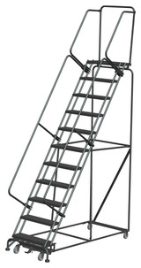 Weight-Actuated Series Ladders, Weight Actuated, 11 Step, 32 In Wide Base, 14 in Deep Top Step, Serrated Tread, Setup