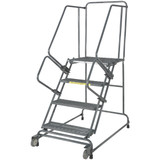 Tilt & Roll Ladders, 5 Step, 20 in Wide Base, 14 in Deep Top Step, Abrasive Mat Tread, Setup