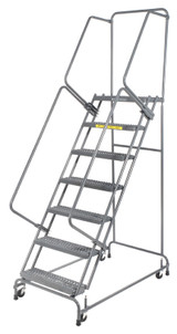 Ballymore Safety Products Spring Loaded Caster Ladders, 7 Step, 30 In Wide Base, 14 in Deep Top Step, Serrated Tread, Setup 