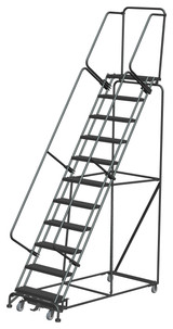 Weight-Actuated Series Ladders, Weight Actuated, 11 Step, 32 In Wide Base, 14 in Deep Top Step, Serrated Tread