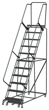 Weight-Actuated Series Ladders, Weight Actuated, 11 Step, 32 In Wide Base, 14 in Deep Top Step, Perforated Tread
