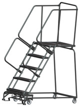 5 Step, W/Rail, 32" Wide, 28" Deep Top Step, Abrasive Mat Tread