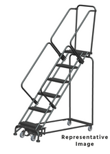 Weight Actuated 50 Degree Slope Walk Down Ladders, Weight Actuated, 50° Incline, 6 Step, 32 In Wide Base, 28 in Deep Top Step, Serrated Tread