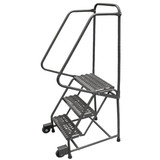 Tilt & Roll Ladders, 4 Step, 30 in Wide Base, 10 in Deep Top Step, Serrated Tread, Setup