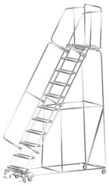 Ballymore Safety Products Stainless Steel Ladders, 11 Step, 32 In Wide Base, 28 in Deep Top Step, Serrated Tread, Setup 