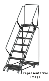 Weight Actuated All Directional 50 Degree Slope Walk Down Ladders, Weight Actuated, All Directional, 50° Incline, 7 Step, 32 In Wide Base, 21 in Deep Top Step, Perforated Tread, Setup