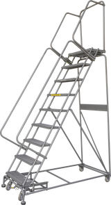 Weight-Actuated Series Ladders, Weight Actuated, 9 Step, 32 In Wide Base, 14 in Deep Top Step, Serrated Tread, Setup