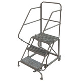 KD 3 Step Easy Climb Rolling Ladder: 30 In Platform Height, 17 In Platform Deep, 24 In Platform Wide, Serrated, 35 In Bottom Wide