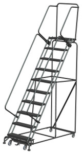 Weight-Actuated Series Ladders, Weight Actuated, 10 Step, 32 In Wide Base, 14 in Deep Top Step, Serrated Tread, Setup