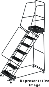 Ballymore Safety Products 50 Degree Slope Walk Down Ladders, CALOSHA, 50° Incline, 7 Step, 24 In Wide Base, 14 in Deep Top Step, Abrasive Mat Tread, Setup 