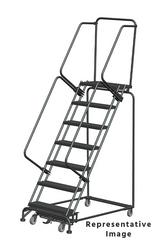 Weight-Actuated Series Ladders, Weight Actuated, 7 Step, 32 In Wide Base, 28 in Deep Top Step, Perforated Tread, Setup