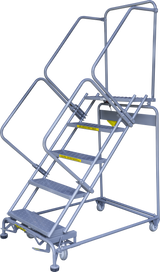 50 Degree Slope Walk Down Ladders, 50° Incline, 5 Step, 32 In Wide Base, 14 in Deep Top Step, Perforated Tread, Setup