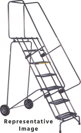 Fold-N-Store Ladders, 8 Step, 30 In Wide Base, 14 Deep Top Step, Expanded Metal Tread, Setup