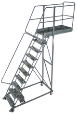 Cantilevered Ladders, 10 Step, 32 In Wide Base, 35 in Overhang, Serrated Tread
