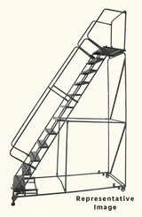 Weight-Actuated Series Ladders, Weight Actuated, 14 Step, 40 In Wide Base, 28 in Deep Top Step, Expanded Metal Tread