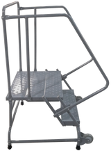 Tilt & Roll Ladders, 2 Step, 30 in Wide Base, 21 in Deep Top Step, Serrated Tread, Setup