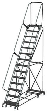 Weight Actuated All Directional Ladders, Weight Actuated, All Directional, 14 Step, 40 In Wide Base, 14 in Deep Top Step, Perforated Tread