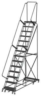 Weight Actuated All Directional Ladders, Weight Actuated, All Directional, 14 Step, 40 In Wide Base, 14 in Deep Top Step, Serrated Tread