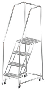 Stainless Steel Ladders, 4 Step, 20" Wide Base, 14" Deep Top Step, Serrated Tread, Setup